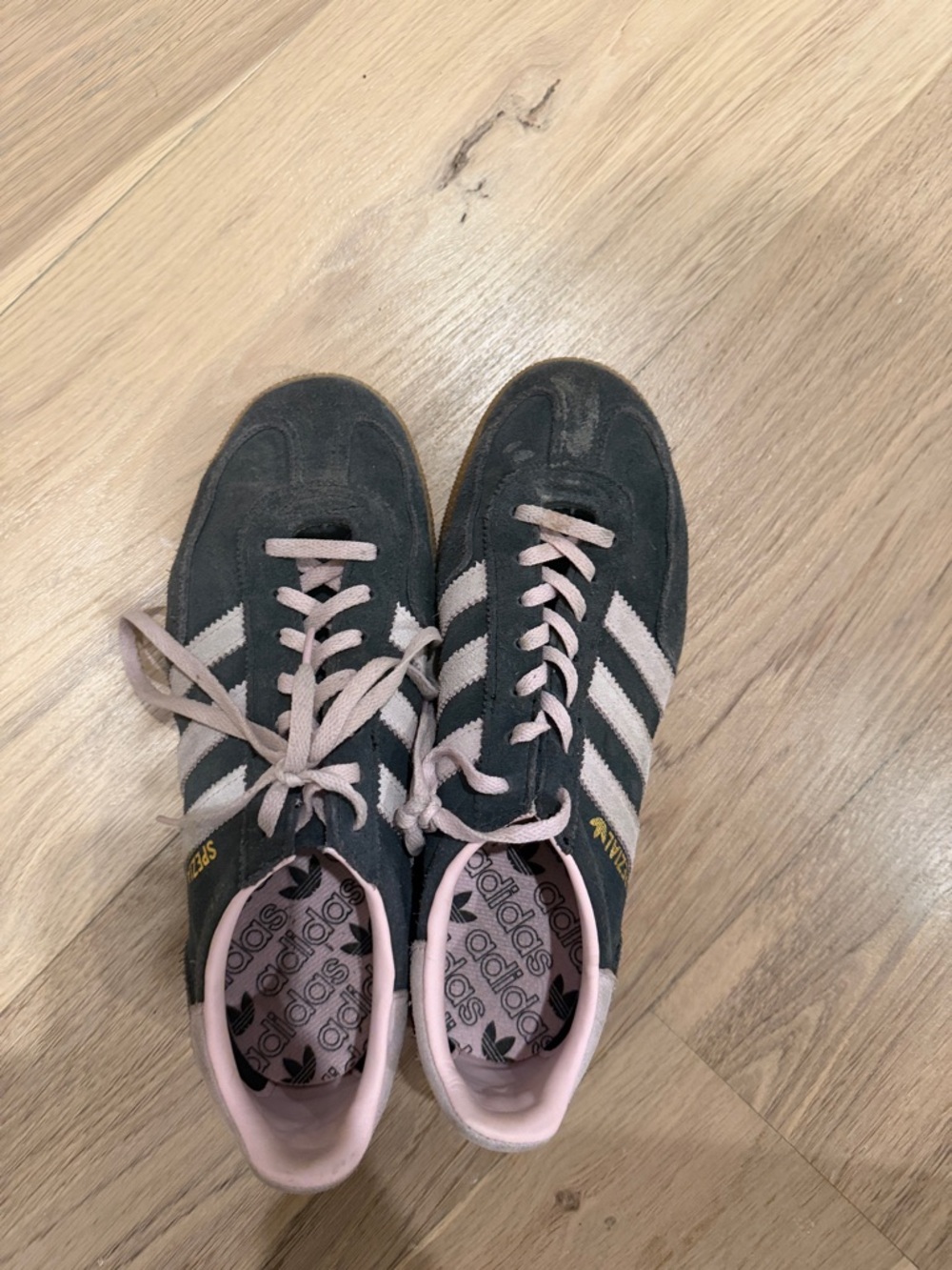 adidas Women's Black Suede Sneakers with Light Pink Stripes